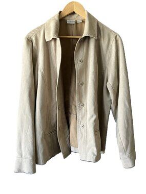 Chico's Size 3 (XL/16) Light Weight Faux Suede Button-Down Jacket Coat Beige/Tan